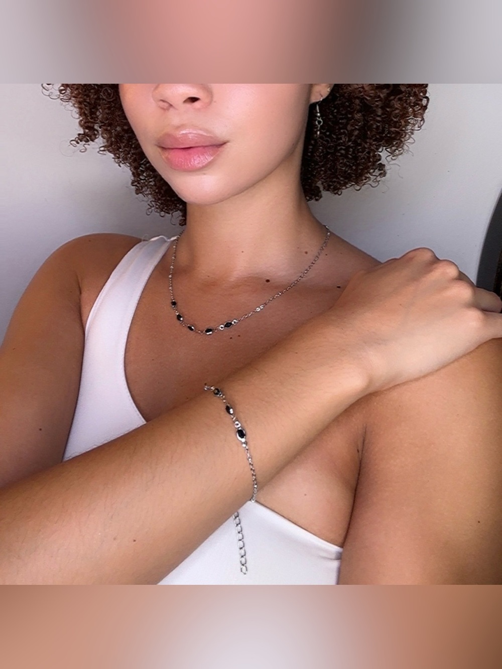 Silver Women’s Necklace & Bracelet with Black Accents